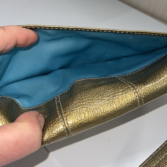 Coach Large Gold Patent Leather Clutch Wristlet Wallet Purse - Picture 6 of 13